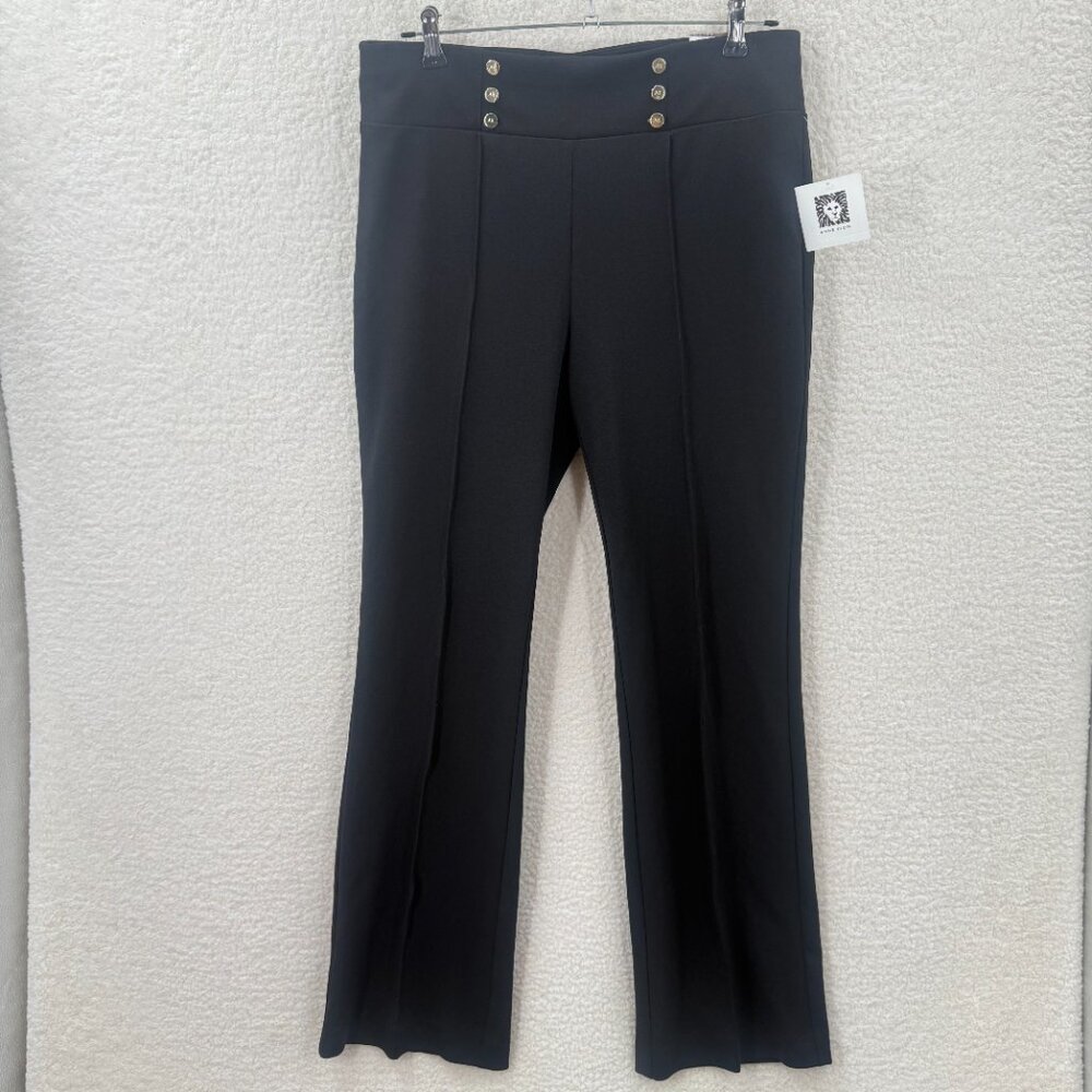 Anne klein High rise black front gold button trouser Straight leg Pants Size M